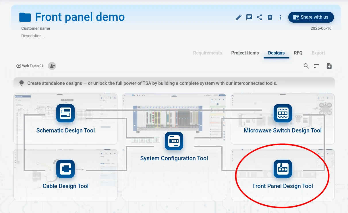 Front Panel Design Tool - Start project