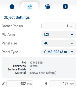 Front Panel Design Tool - Object Settings