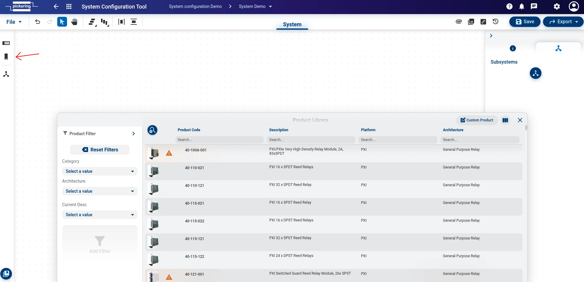System Configuration Tool - Module select